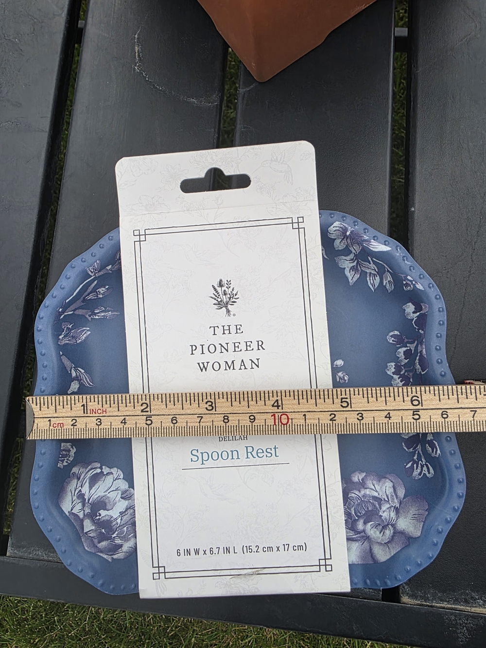 Pioneer Woman Delilah Blue Floral Spoon Rest Bamboo Melamine NIP 6x6.7 - Picture 4 of 4
